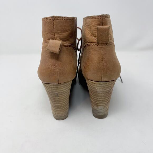Lucky Brand Womens 8.5 Tan Suede Taheeti Lace Up Wedge Booties Leather Heel - Picture 4 of 13